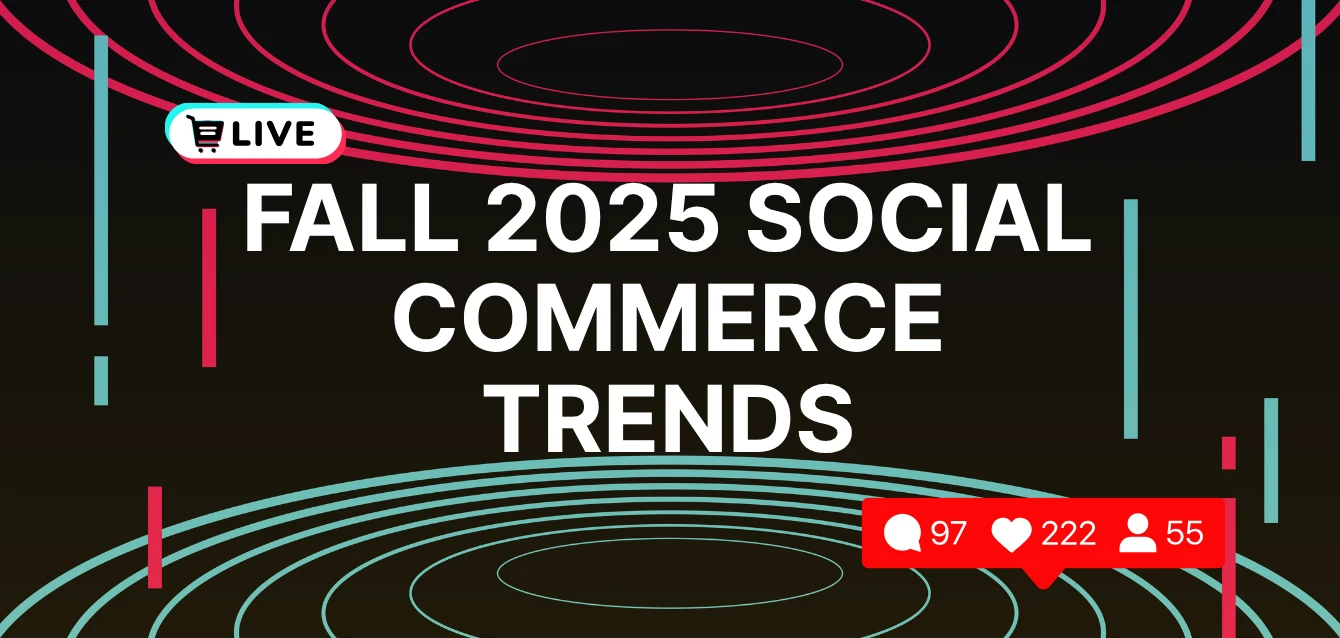 Modern graphic with social media icons and the text ‘Fall 2025 Social Commerce Trends,’ representing TikTok Shop, Instagram Checkout, and emerging social selling trends