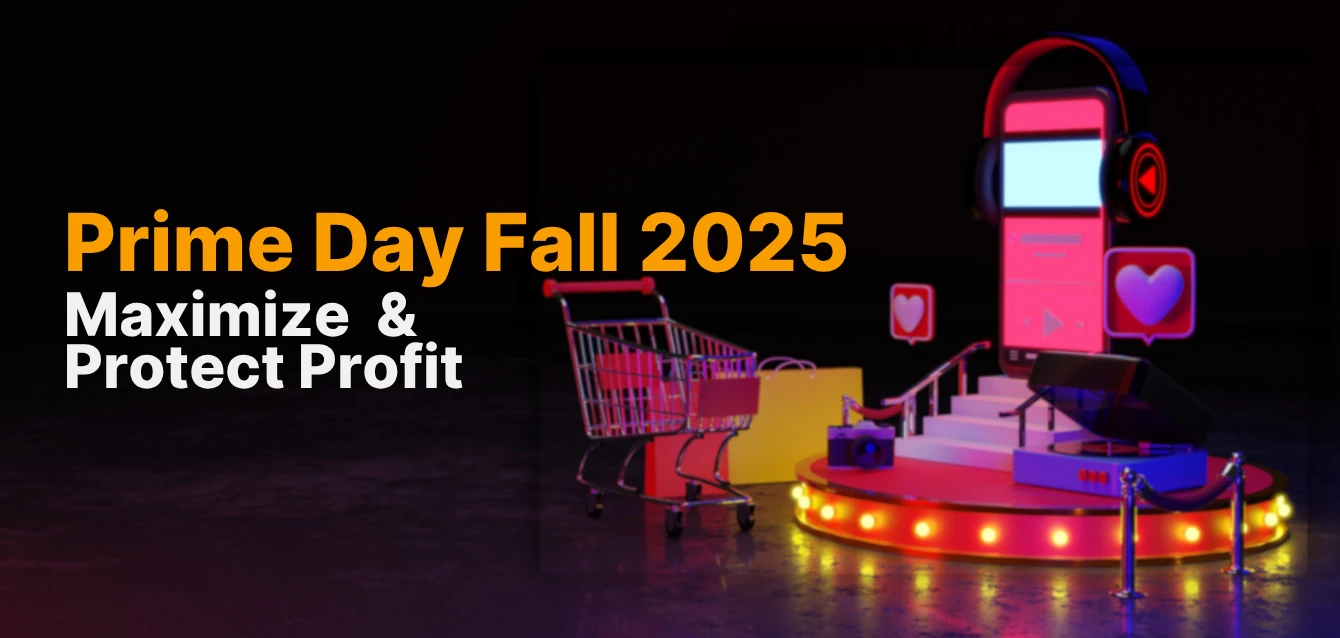 Digital shopping display with cart and smartphone representing Prime Day Fall 2025 strategies to maximize Amazon deals while protecting profit margins